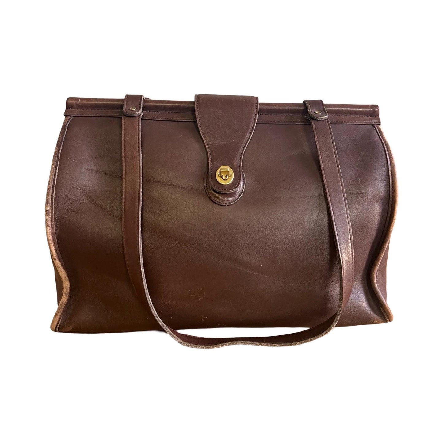 Vintage Coach Barclay XL Mohogany Brown Brass Hardware Push Lock Incredible Patina