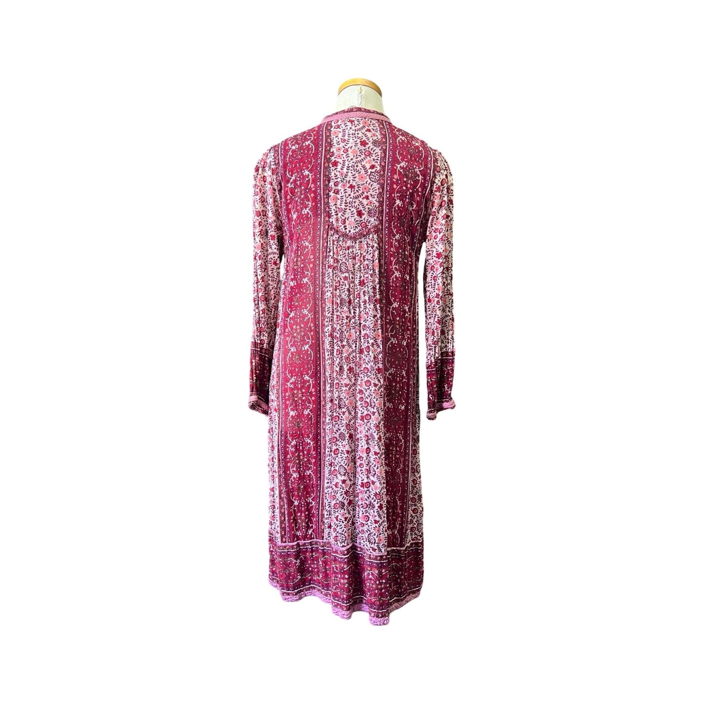 Vintage 70's India Gauze Block Print Midi Dress
