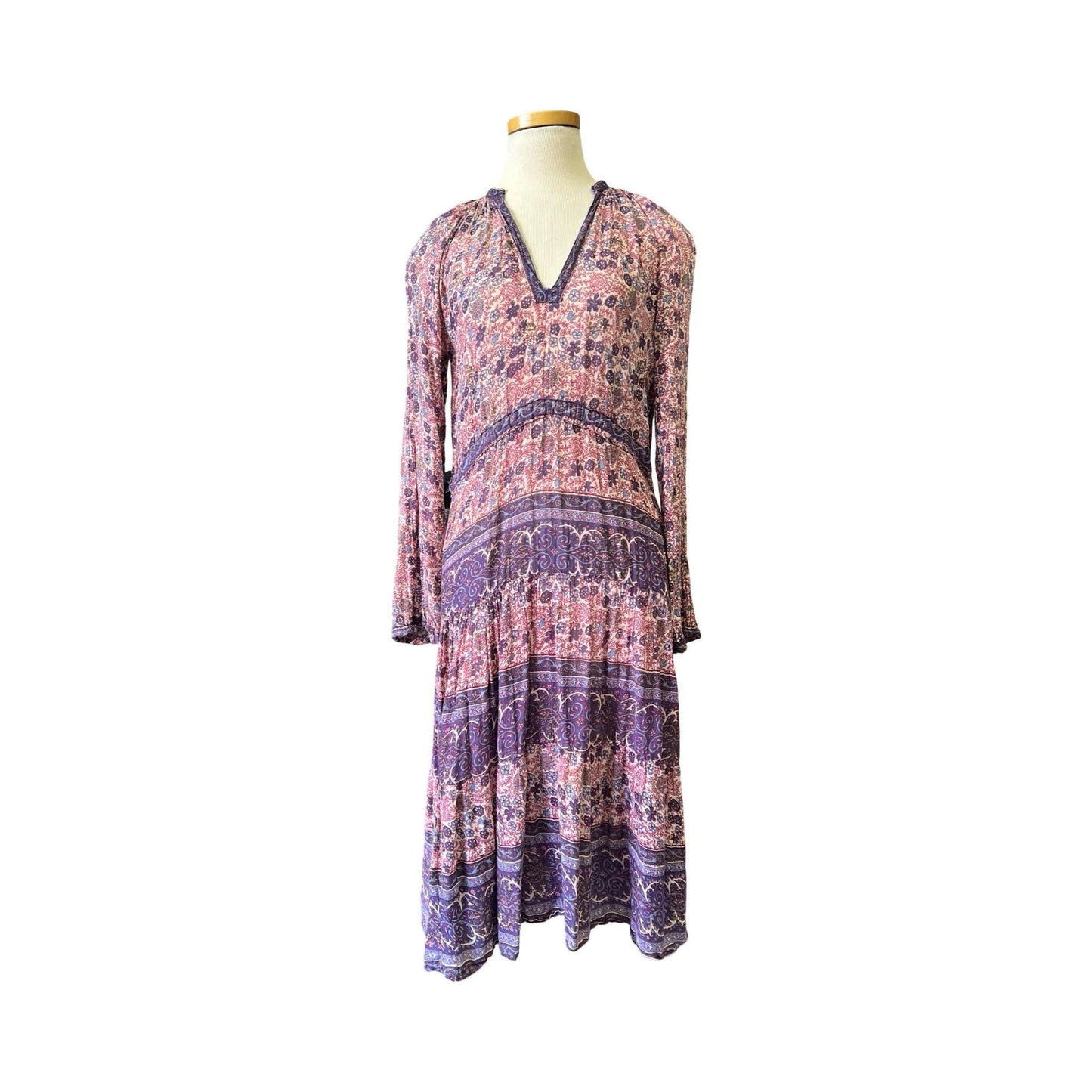 Vintage 70's India Sheer Gauze Block Print Dress XXS