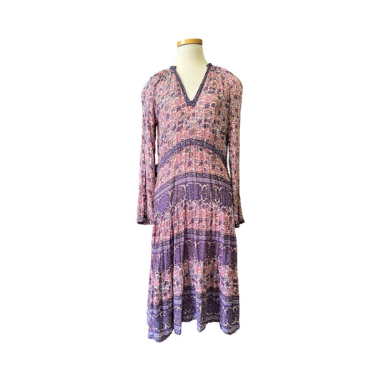 Vintage 70's India Sheer Gauze Block Print Dress XXS