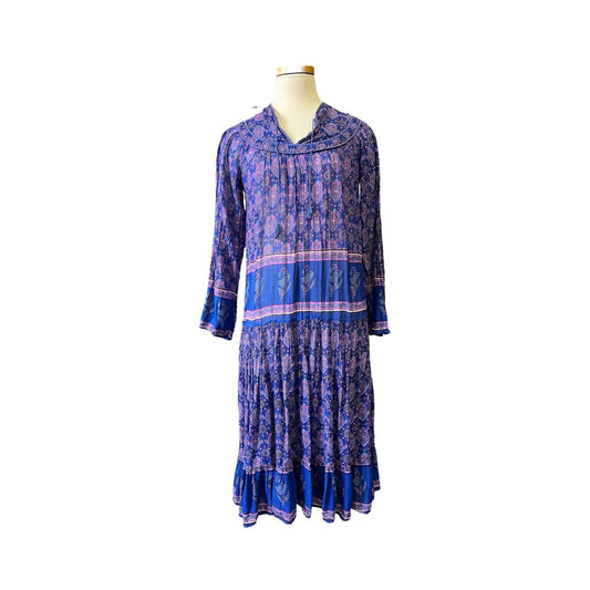 Vintage 70's India Block Print Cotton Gauze Bohemian Midi Dress