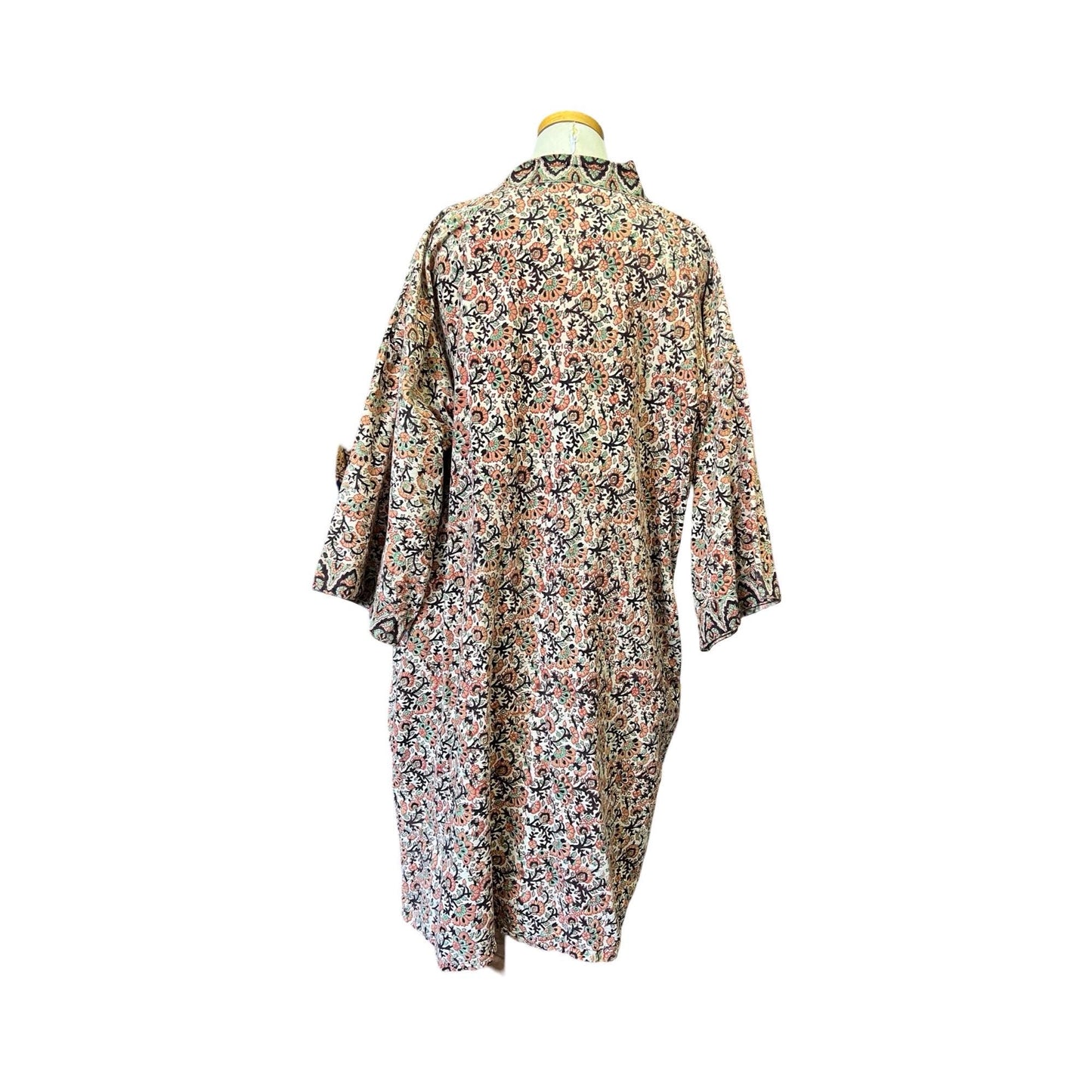 Vintage India Block Print Kimono House Coat Robe O/S