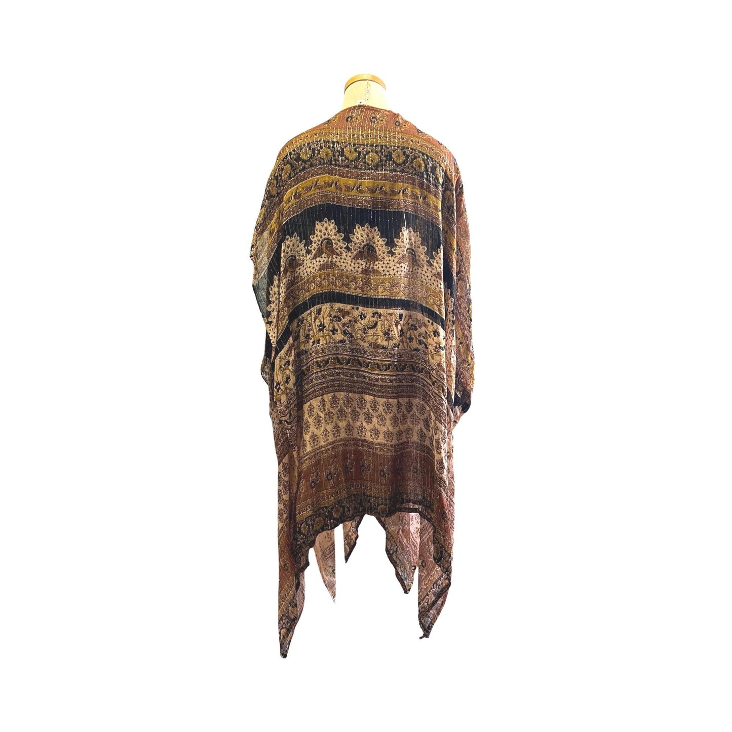 Vintage India Gauze Reworked Kimono Cape Silver Lurex O/S