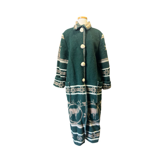 Vintage 80’s Buffalo Run Designs by Marcia 100% Wool Maxi Coat Elk Motif Elk Antler Buttons Made In Montana