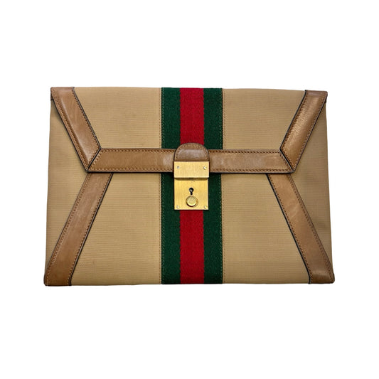 Rare 70’s Vintage Gucci Canvas Leather Envelope Clutch Near Mint