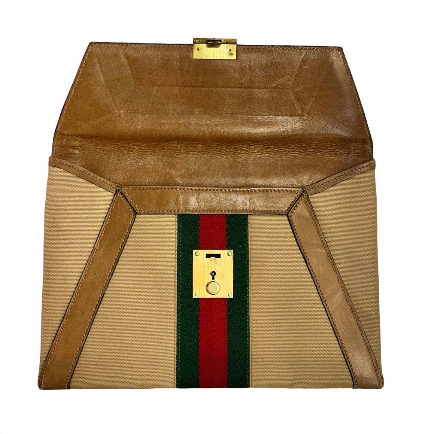 Rare 70’s Vintage Gucci Canvas Leather Envelope Clutch Near Mint