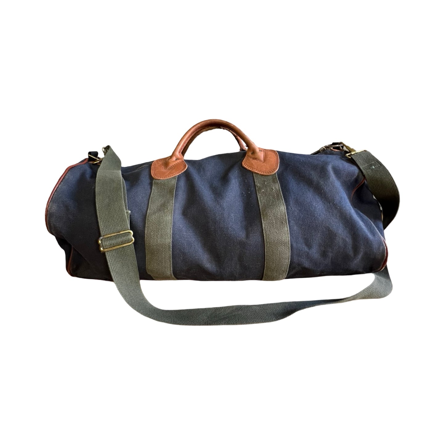 Vintage 80’s LL Bean Canvas Leather Bottom Leather Handle Duffle Bag w/ Shoulder Strap