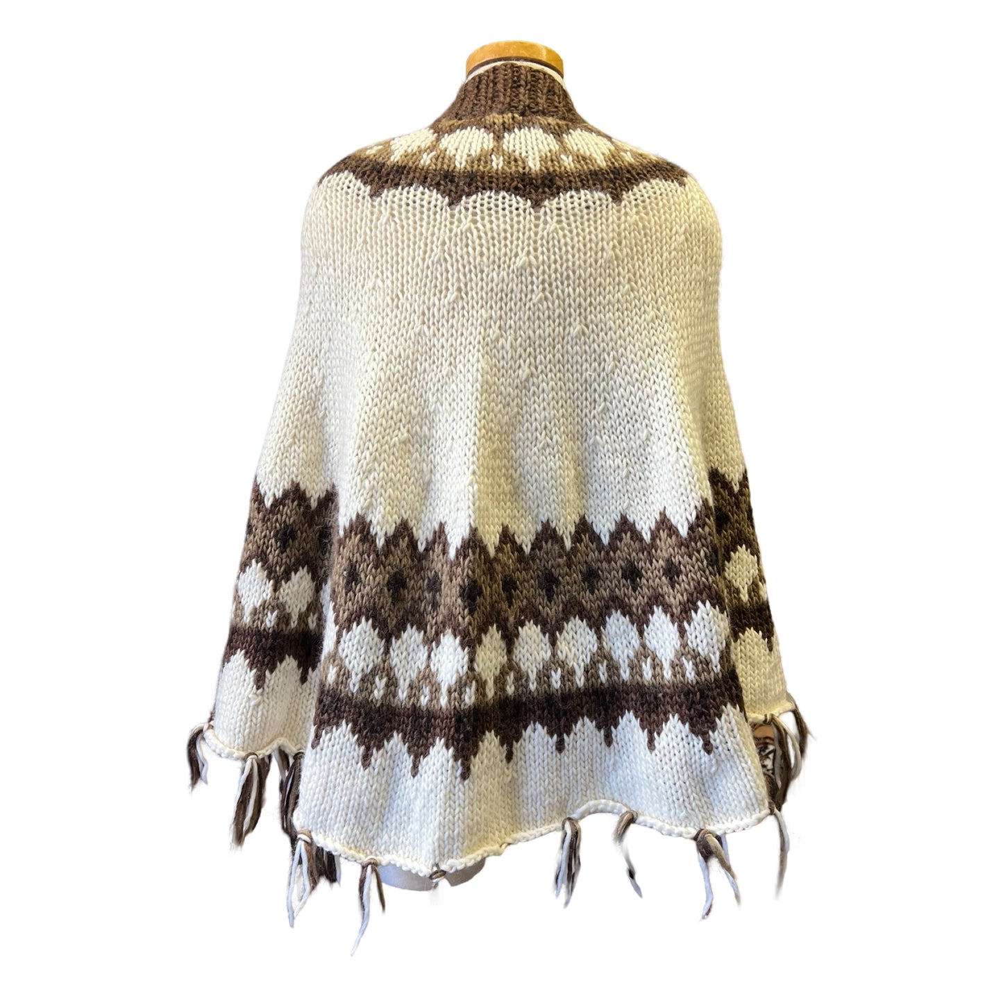 Vintage Alpaca Hand Knit Shawl Wrap Cape Scarf Sweater Cowichan Fringe O/S