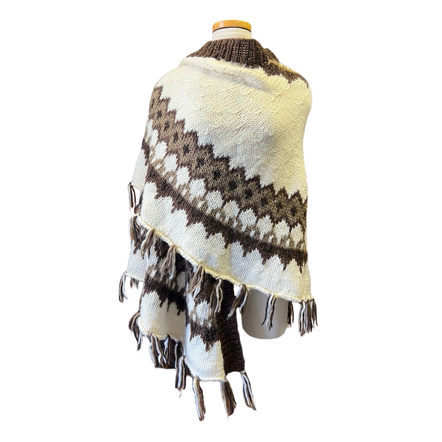 Vintage Alpaca Hand Knit Shawl Wrap Cape Scarf Sweater Cowichan Fringe O/S