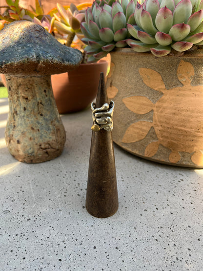 Vintage Modernist Brutalist Silver & Brass Freeform Ring 5