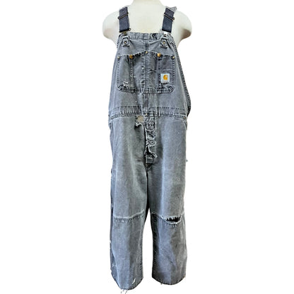 Vintage Heavily Distressed Carhartt Double Knee Faded Black Overalls