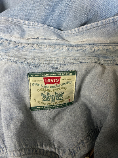 Vintage 1992 Levi’s Pearl Snap Worn to Perfection Denim Shirt L