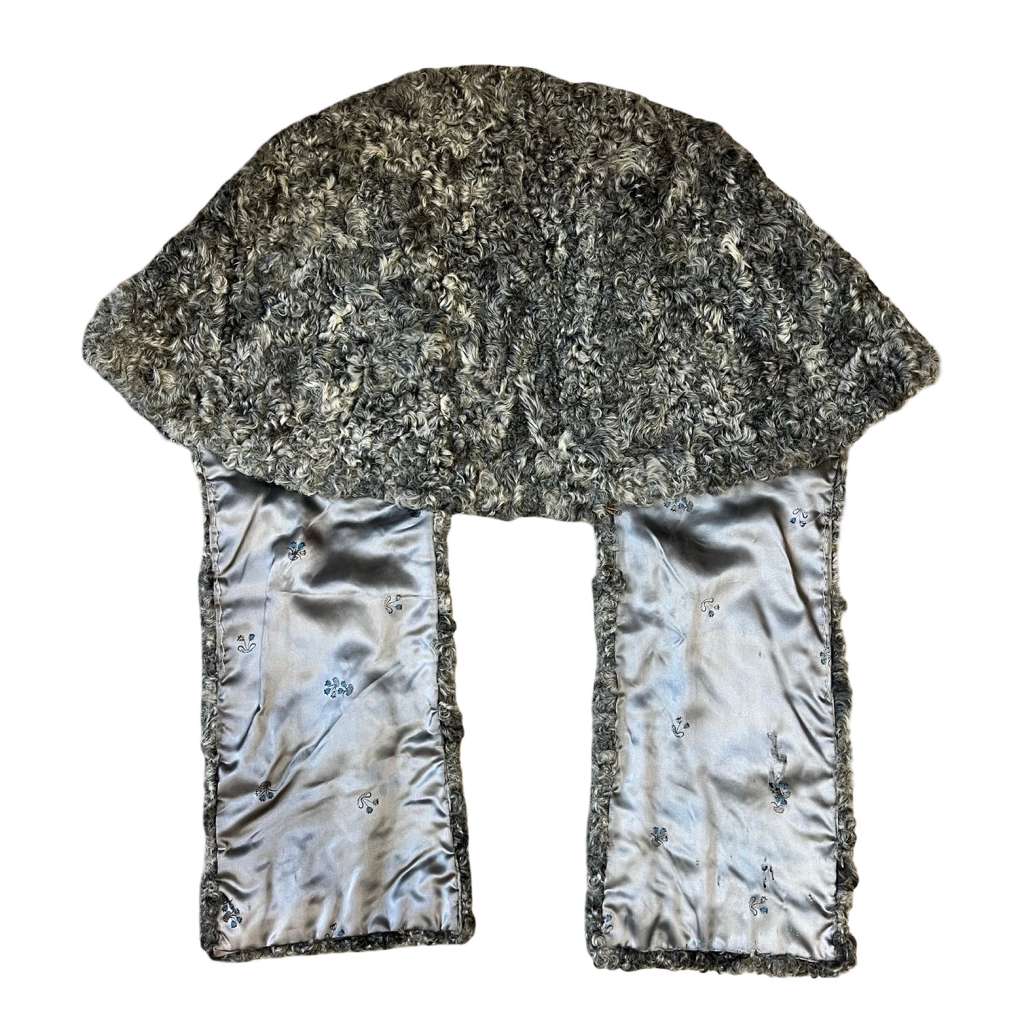 Vintage Salt & Pepper Curly Lamb Fur Stole