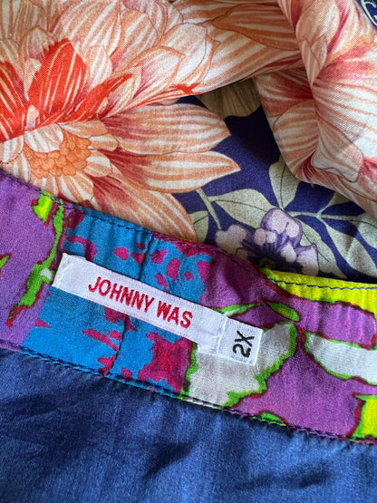 Johnny Was Oversized Silk Floral Snap Front Kimono