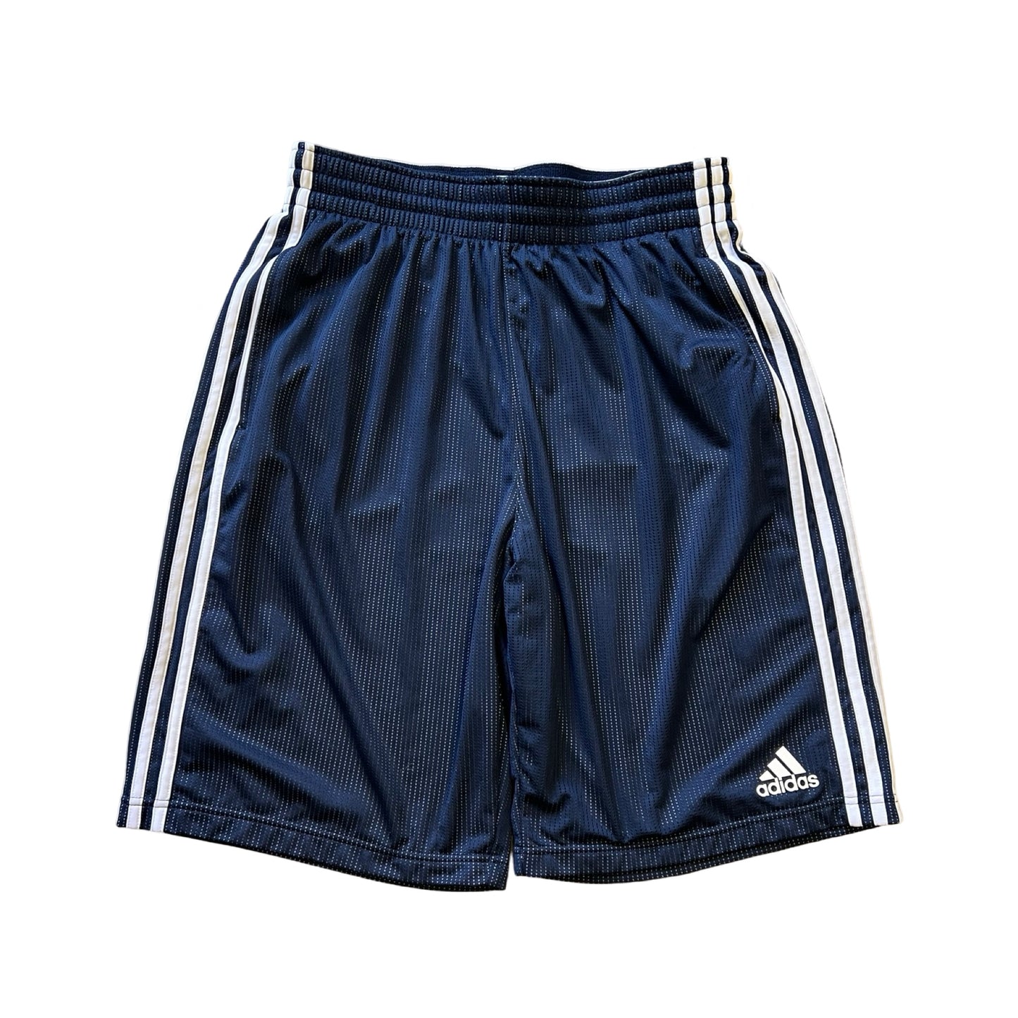 Early 2000’s Adidas Basketball Shorts Navy Stripe Front Logo Pockets Drawstring Mens L