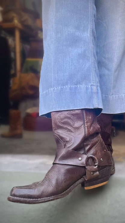 Vintage 80’s Western Motorcycle Harness Boots 8.5/9