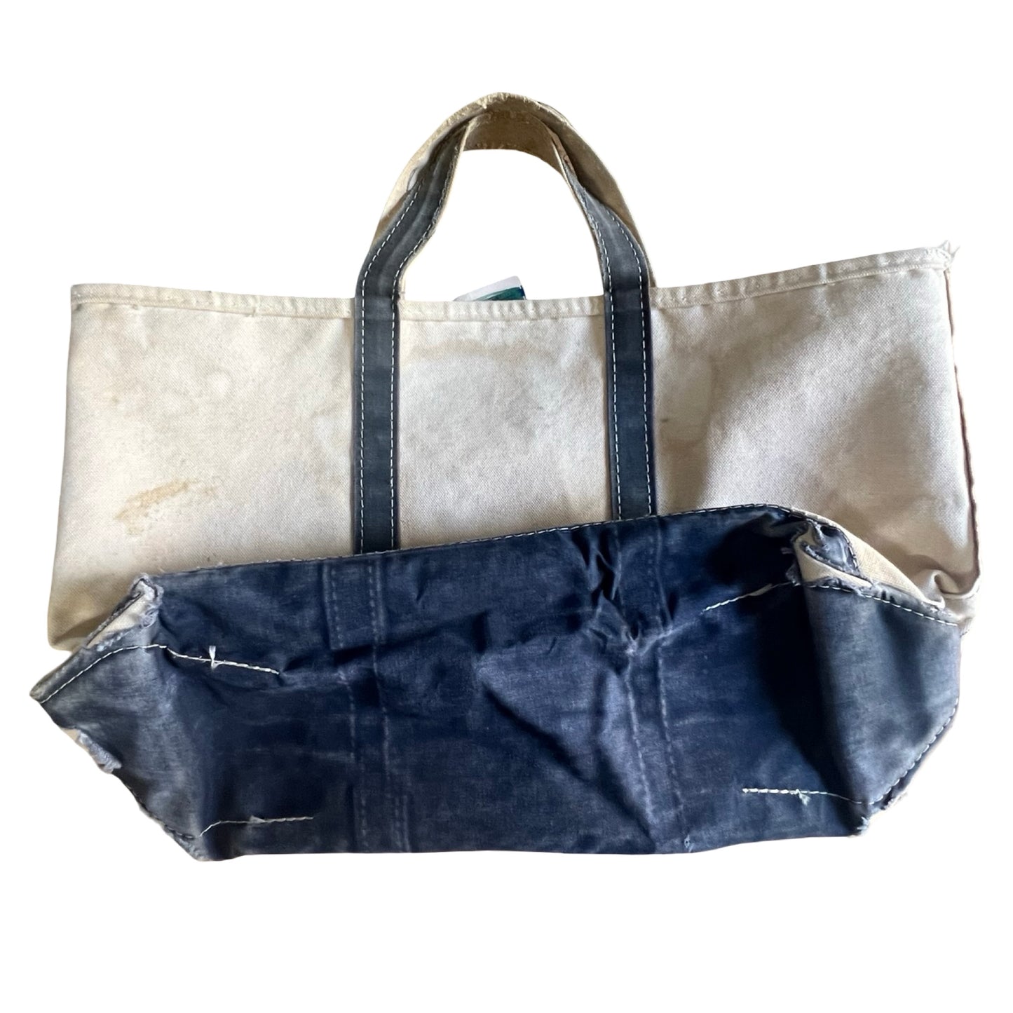 Rare Vintage 70’s/80’s Sawtooth Label Heavily Distressed LL Bean Faded Navy Boat & Tote Bag