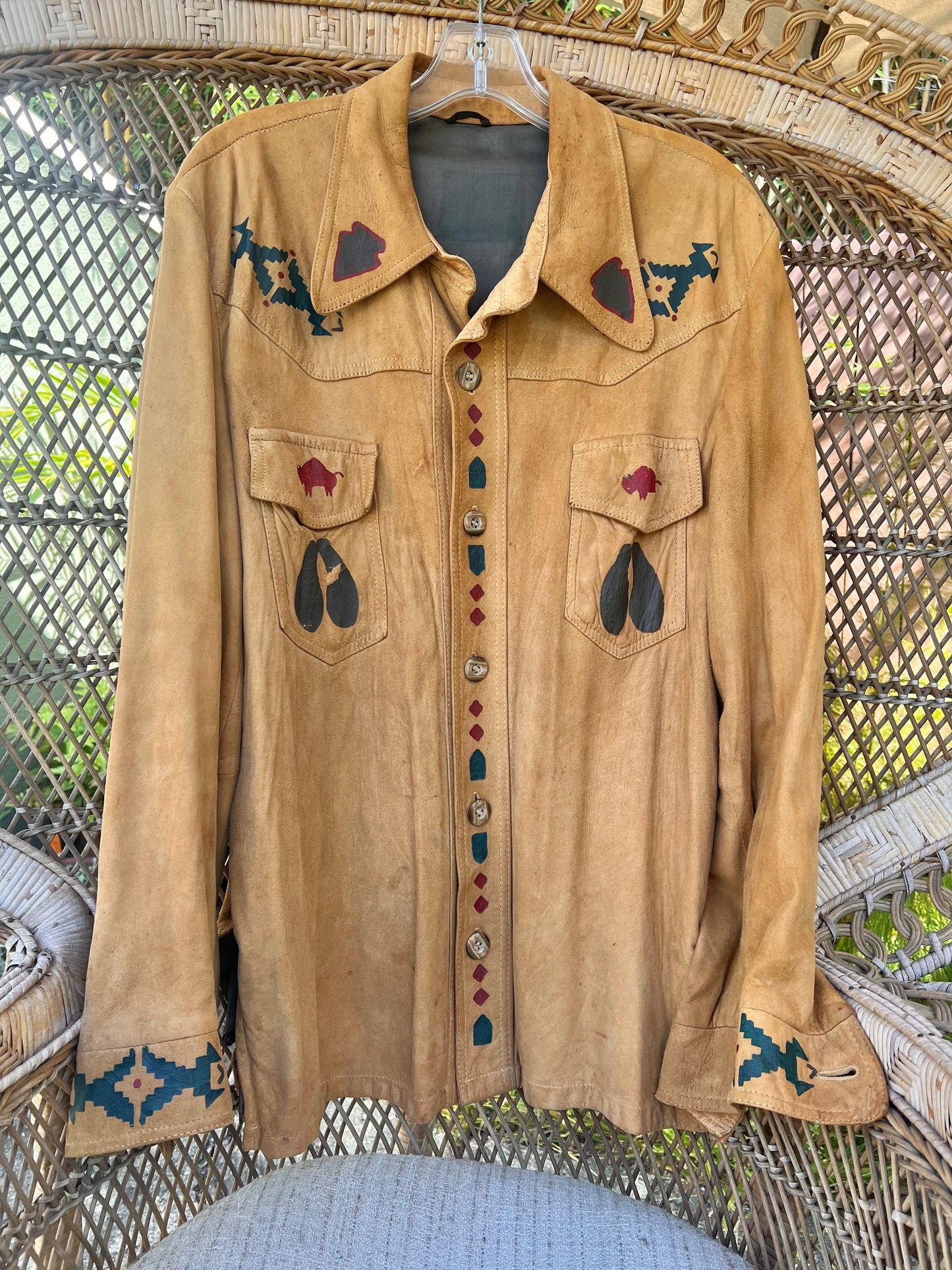 VERY RARE Original 1970’s One Of A Kind Hand Painted Native American Deerskin Jacket L