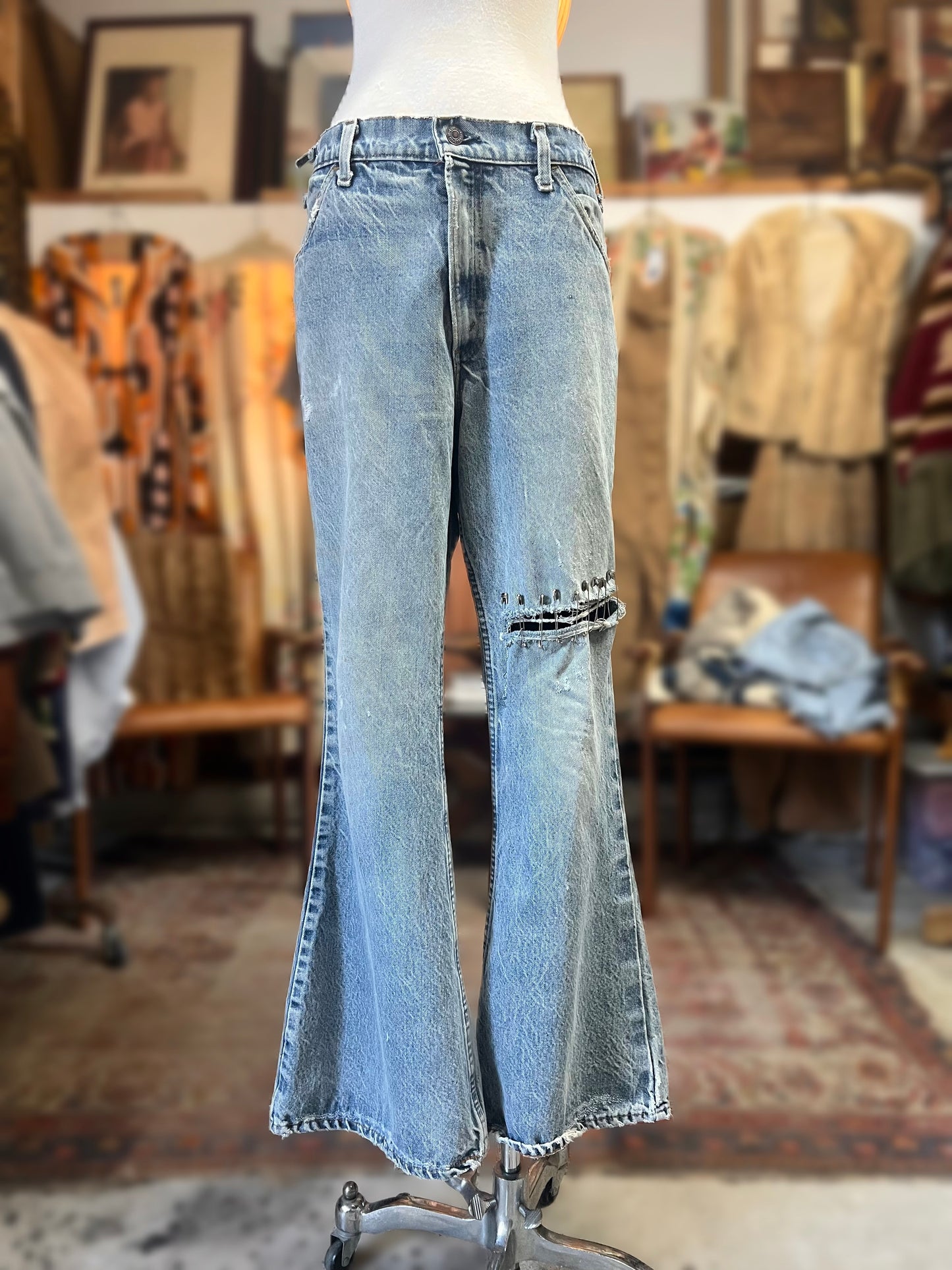 Vintage Distressed Levi’s Orange Tab 517 Flares Made in USA El Paso, TX 36 x 30