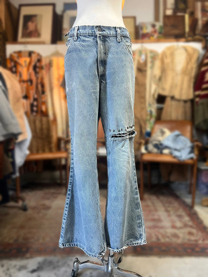 Vintage Distressed Levi’s Orange Tab 517 Flares Made in USA El Paso, TX 36 x 30