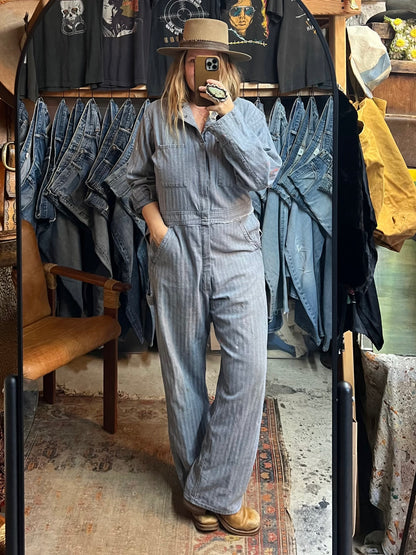 Vintage Dickies Herringbone Twill Distressed Denim Jumpsuit M 42R