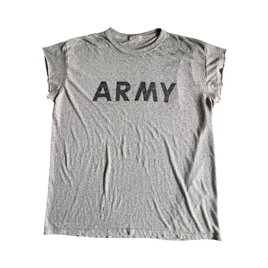 Vintage 80’s Army T-Shirt Cut Off Sleeves Soft Thin XL