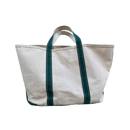 Vintage LL Bean Boat & Tote Large Canvas Tote Bag Natural w/ Dark Green Trim Distressed