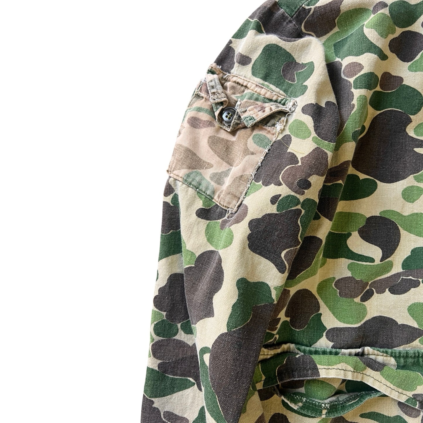 Vintage 1970’s Bow Benders Distressed Frogskin Camo Shirt Jacket XL