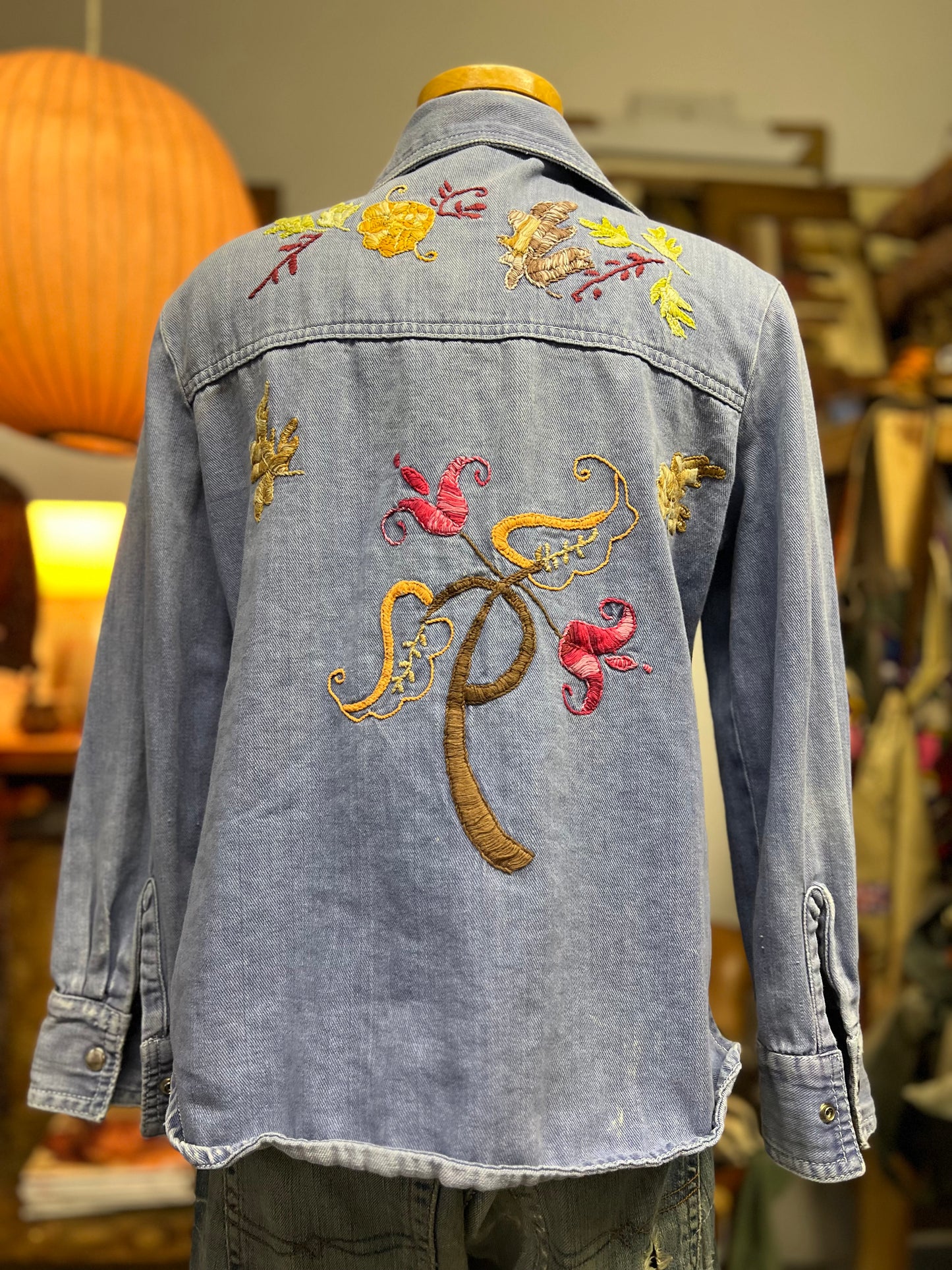 Vintage Rare 70’s KMart Hippie Denim Embroidered Metal Snap Front Shirt One Of A Kind Bohemian Treasure!