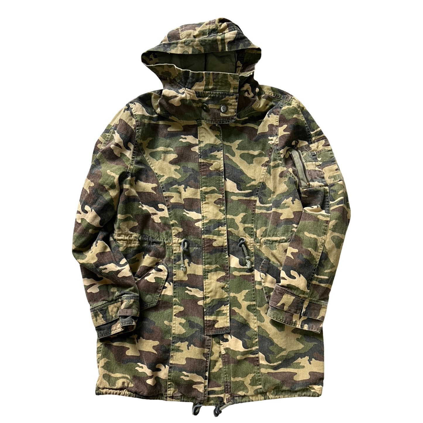 Capulet Hooded Camo Snap Zip Front Funnel Neck Hooded Jacket L