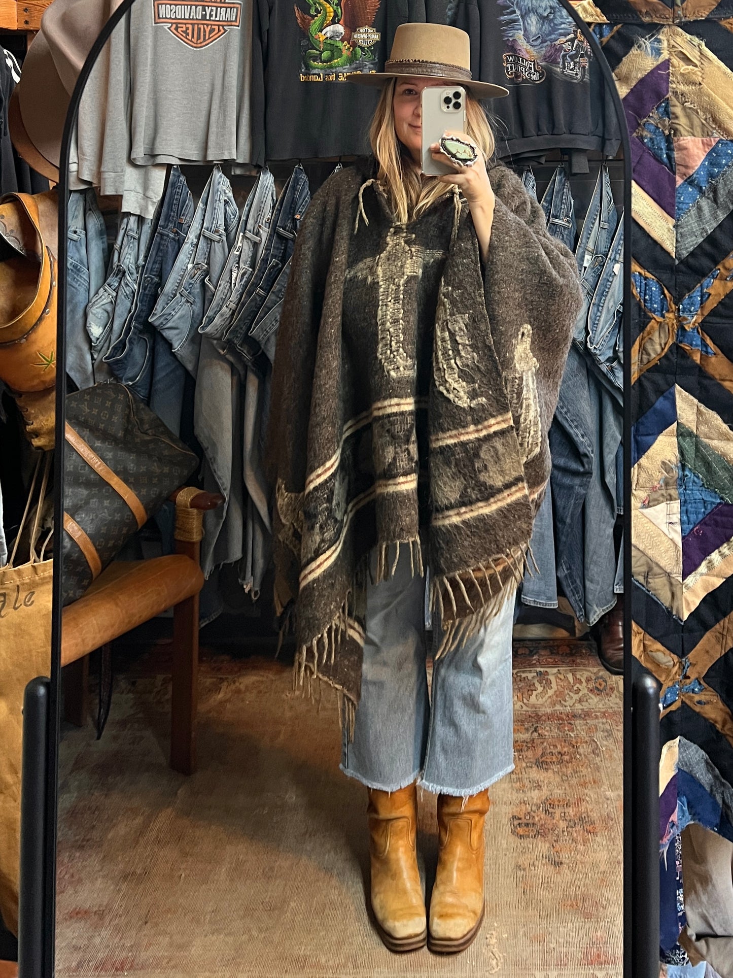 Rare Vintage 1960’s Guatemalan Quetzal Bird Handmade Wool Poncho O/S