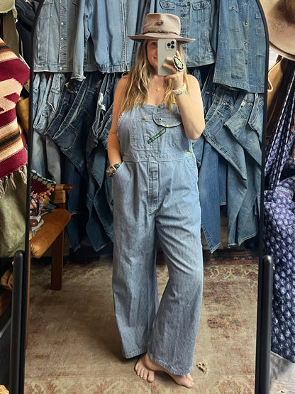 Vintage Key Imperial Herringbone Twill Denim Oversized Overalls 44