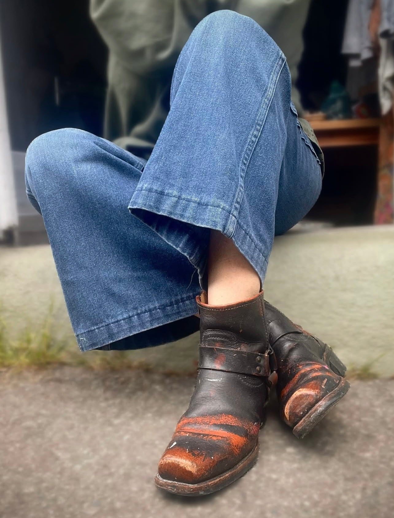 Vintage Frye Harness Ankle Zip Boots Distressed 8.5