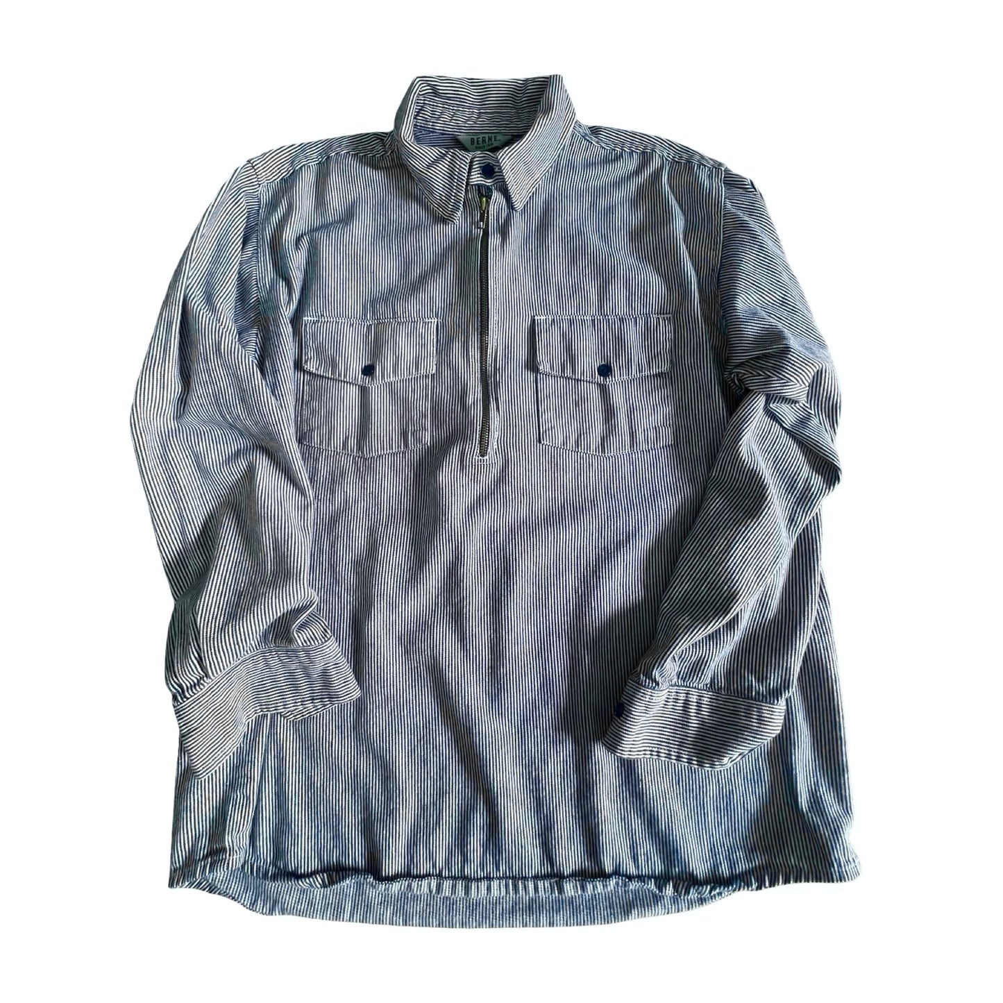 Vintage 90’s Denim Railroad Stripe Zip Front Work Shirt XL