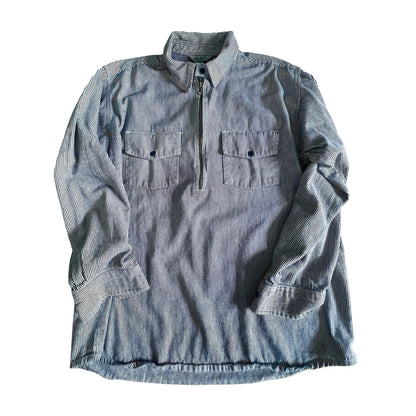Vintage 90’s Denim Railroad Stripe Zip Front Work Shirt XL