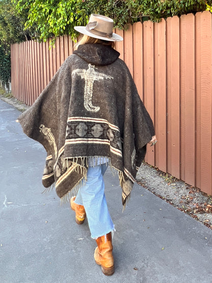 Rare Vintage 1960’s Guatemalan Quetzal Bird Handmade Wool Poncho O/S