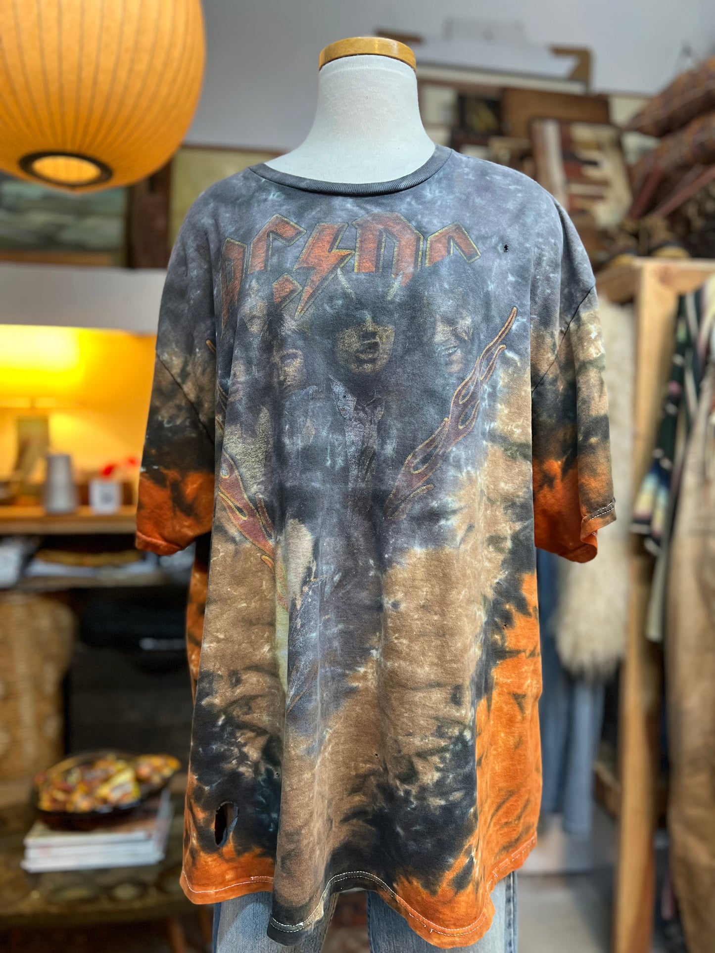 Vintage AC/DC Distressed Oversized Tie Dye Tee