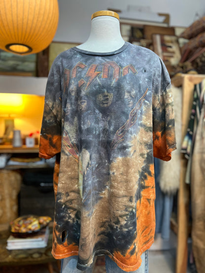 Vintage AC/DC Distressed Oversized Tie Dye Tee