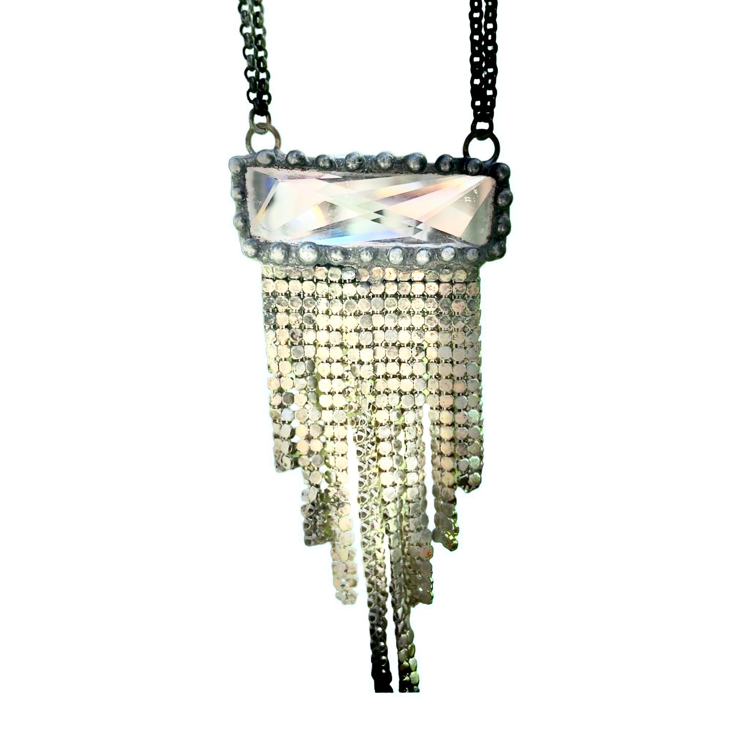 Signed Mikal Winn Crystal Chainmail Necklace