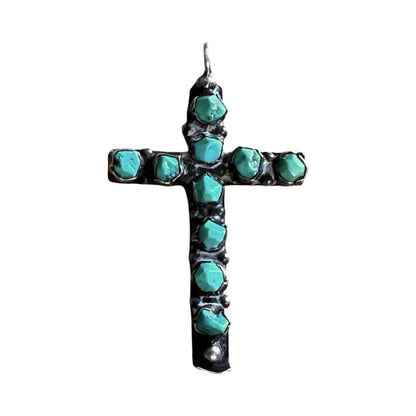 Vintage Navajo Turquoise & Sterling a Brutalist Cross Pendant