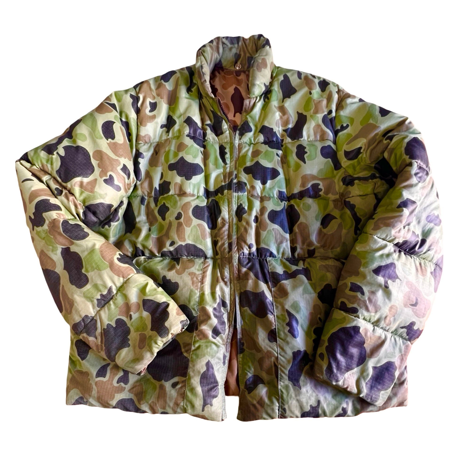 Rare Vintage 1970's Ripstop Nylon Reversible Camo Down Jacket XL