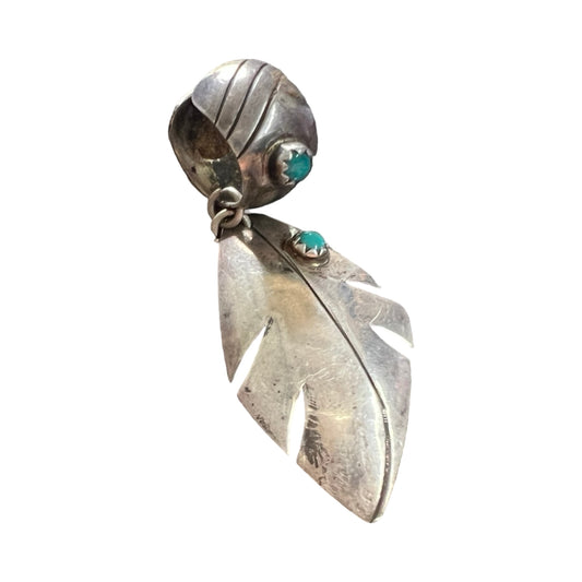 Rare Vintage Rain Star Navajo Sterling Silver & Turquoise Feather Ear Cuff