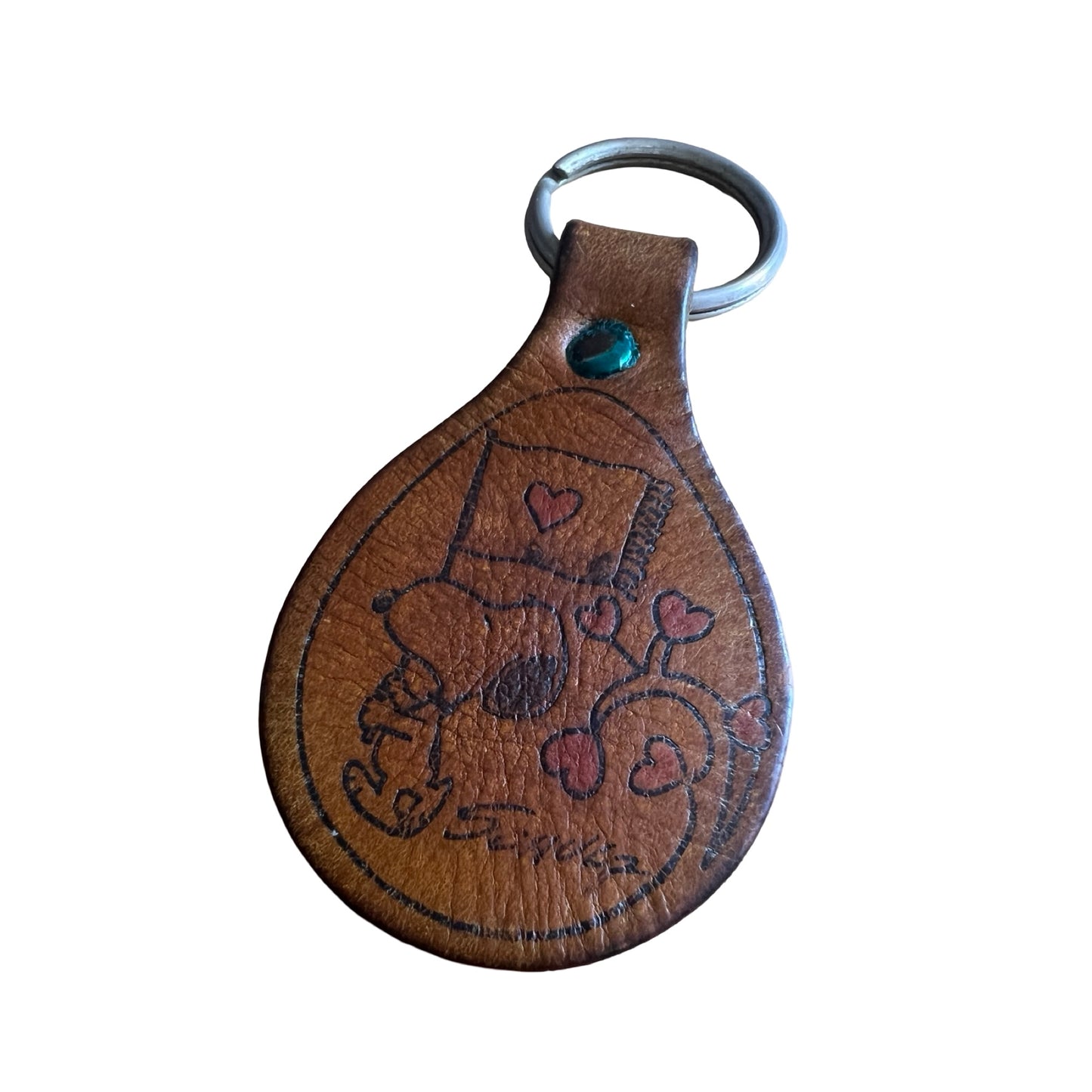 Vintage 1960’s Collectible Aviva Snoopy Tooled Leather Keychain