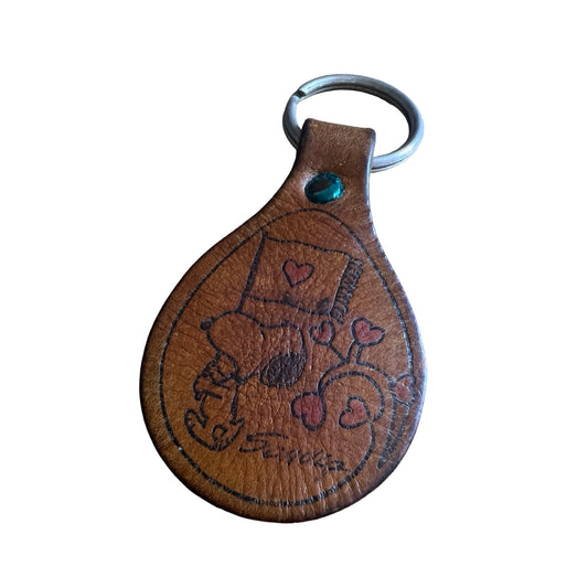 Vintage 1960’s Collectible Aviva Snoopy Tooled Leather Keychain