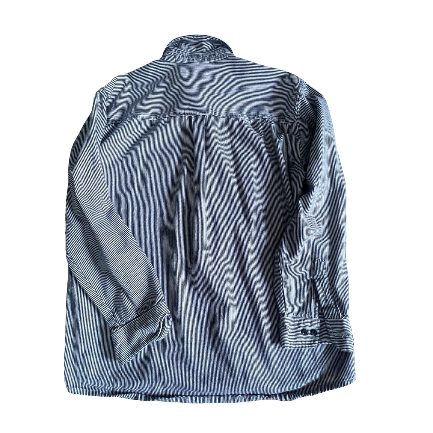 Vintage 90’s Denim Railroad Stripe Zip Front Work Shirt XL