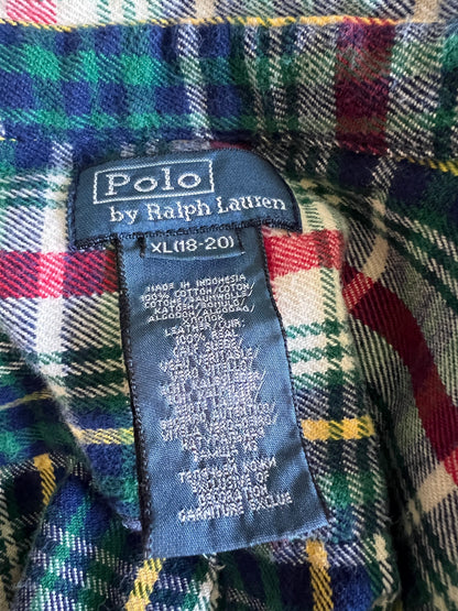 Polo Ralph Lauren Boys Plaid Flannel Suede Elbow Patches XL