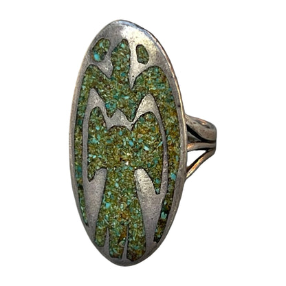 Vintage Thunderbird Green Turquoise Mosaic Inlay Ring 5