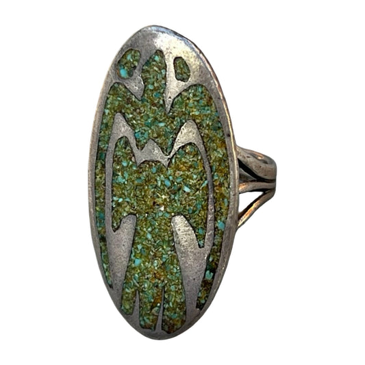 Vintage Thunderbird Green Turquoise Mosaic Inlay Ring 5
