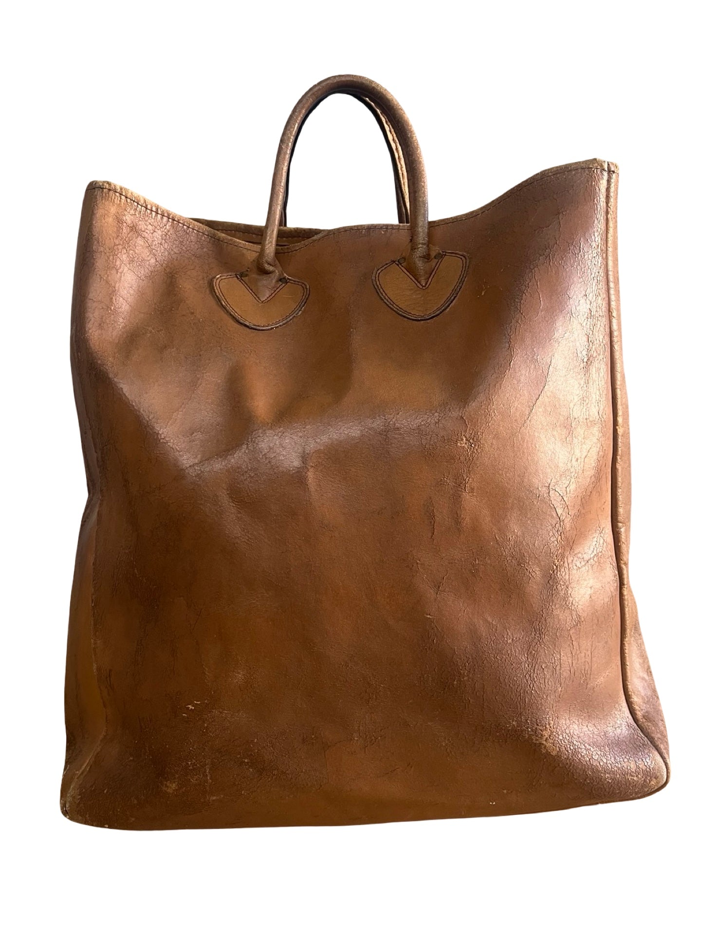 RARE Vintage LL Bean 1970’s Cursive Label Distressed Leather Tote XL