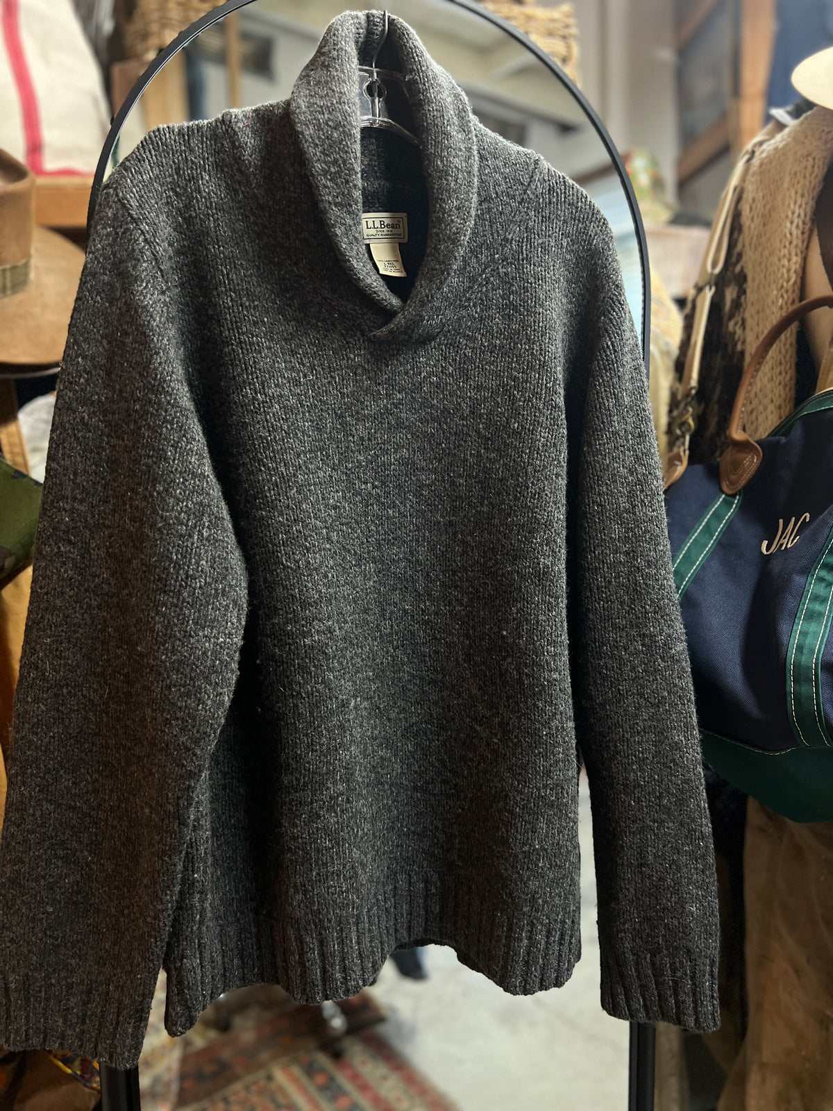 Vintage Y2K LL Bean Mens Shawl Collar Elbow Patches Sweater